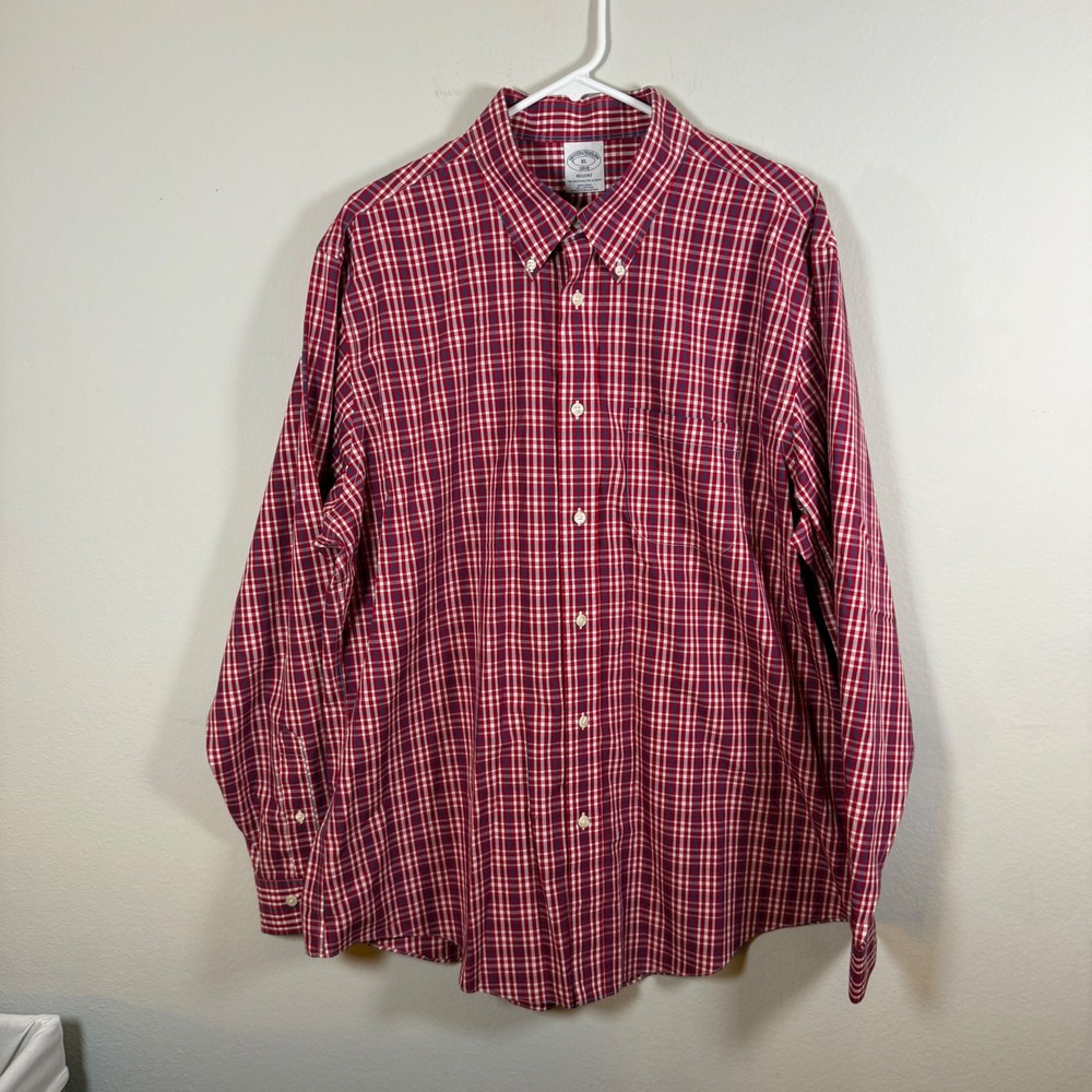 Brooks Brothers Regent Fit Red White Blue Plaid Button Down Shirt Mens XL
